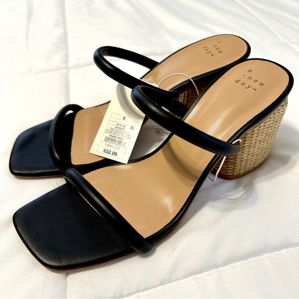 A New Day Miley Two Strap Braided Square Heel Sandal Pumps • Sz 9 • NWT